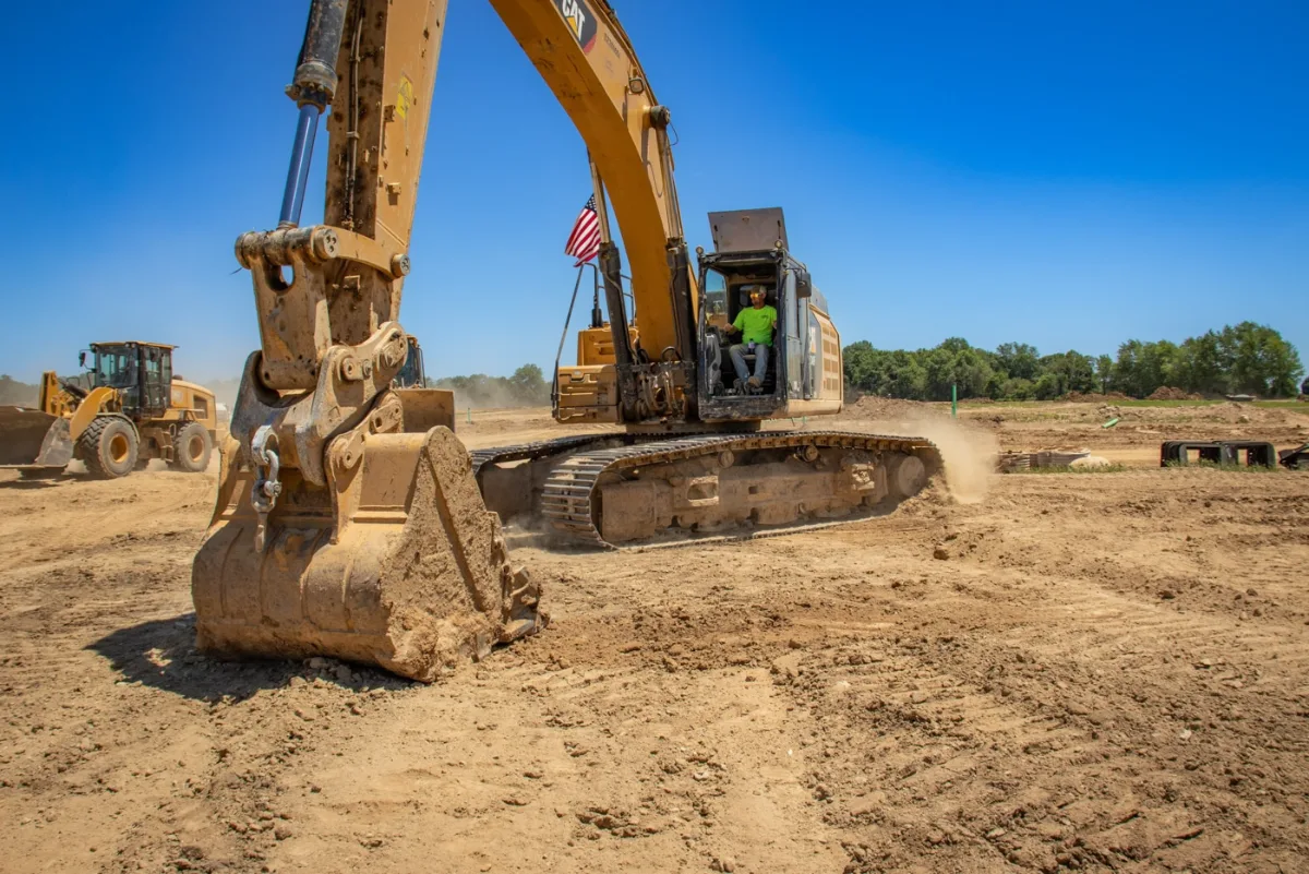 An excavator working a Graber Companies site in southern Indiana
