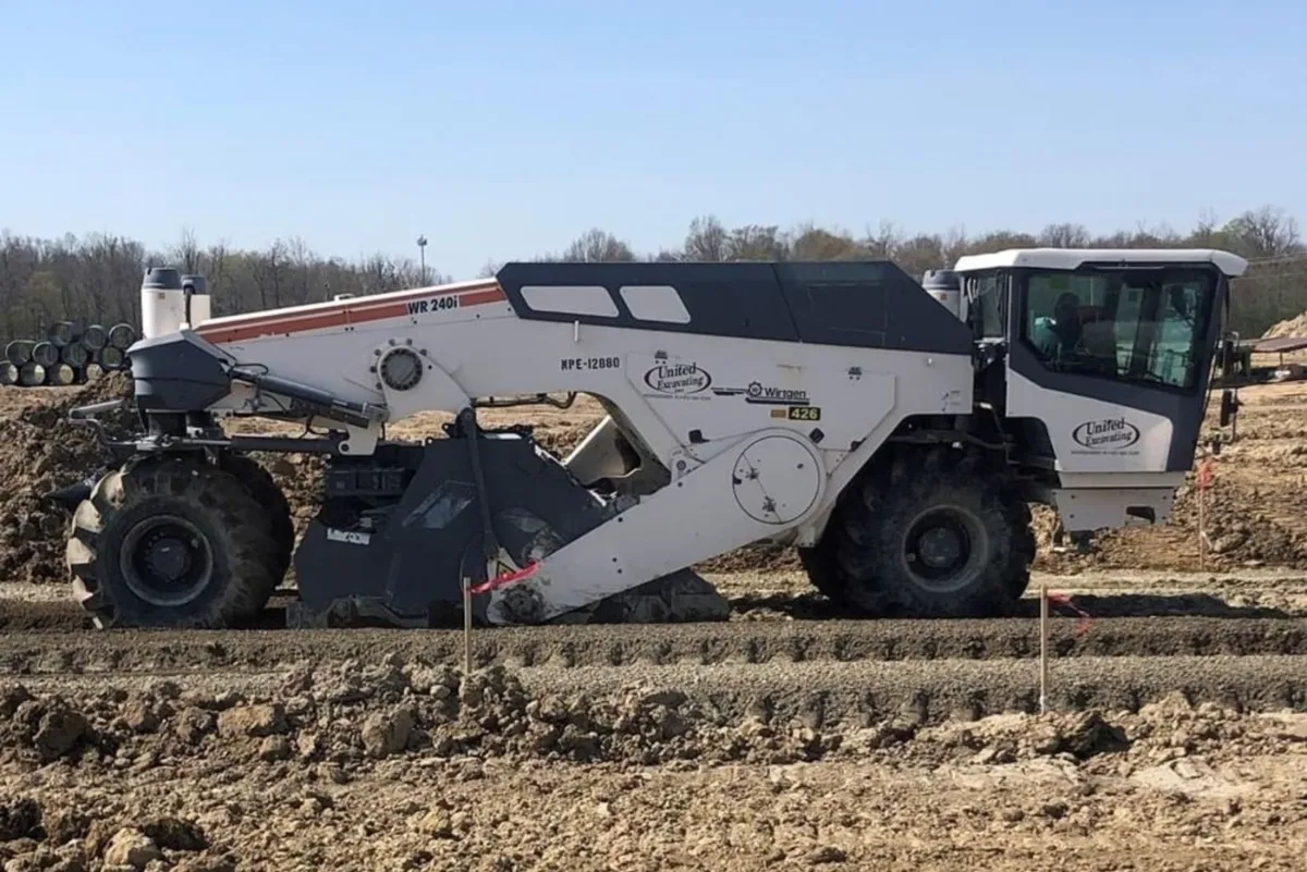 A soil stabilization machine at work on a United Excavating project